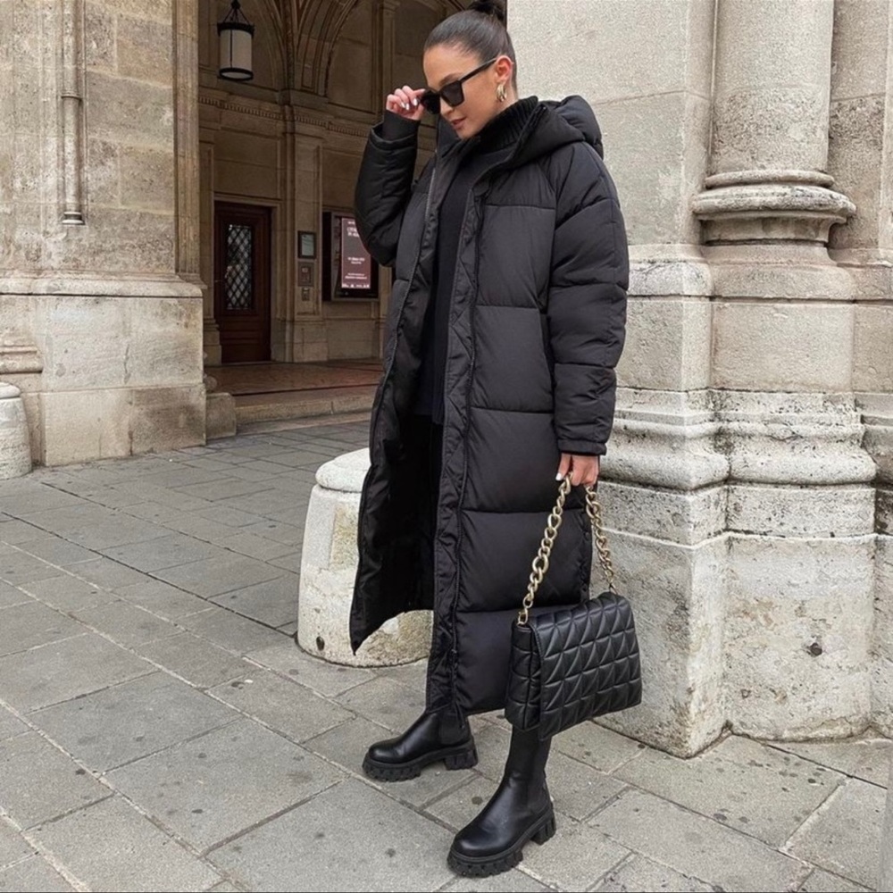 Zara long water repellent puffer coat black